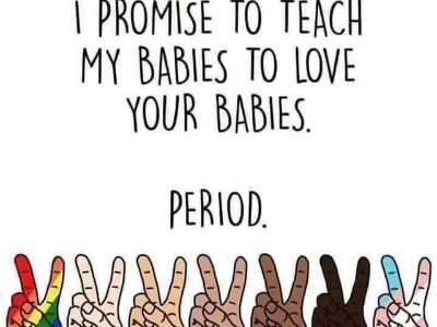 The Picture has a hand of all colors showing a peace sign.